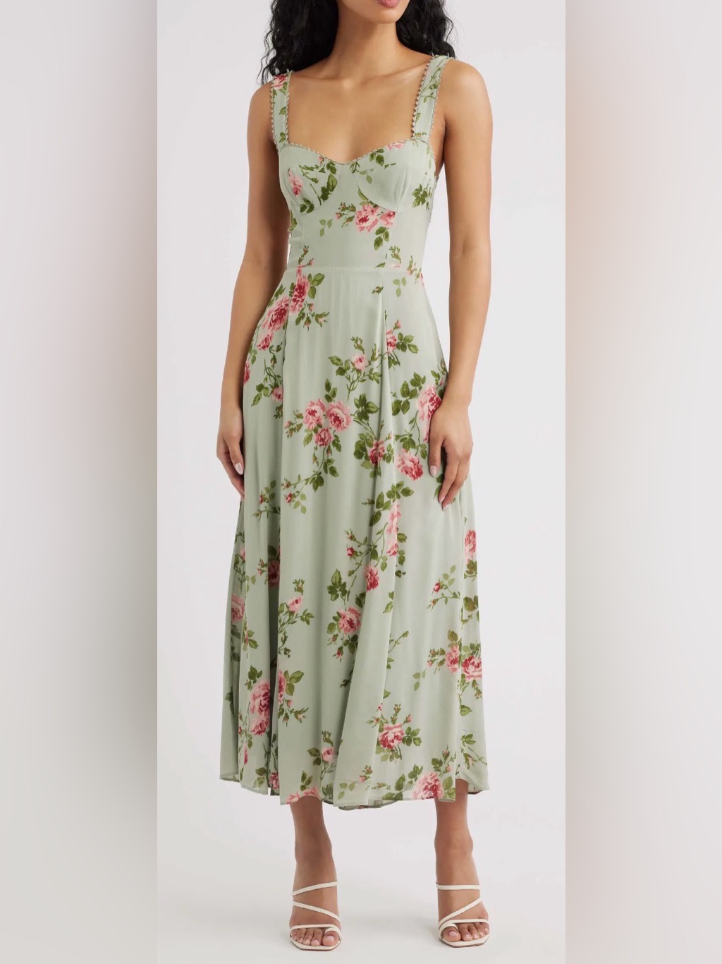 New Reformation Lela Floral Print Chorus Green Midi Dress Sz 4